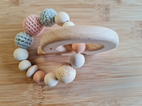BeautifulGifts - Schnullerkette mit Name Elefant , Hellgrau und Apricot/Peachy