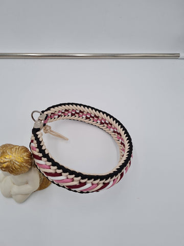 BeautifulGifts - Personalisiertes Hundehalsband, Paracord "Camilla", wahlweise auch mit Metall-Klickverschluss Rose/Kunststoff, rosa, beige, schwarz, rot