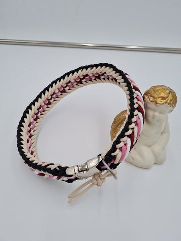 BeautifulGifts - Personalisiertes Hundehalsband, Paracord "Camilla", wahlweise auch mit Metall-Klickverschluss Rose/Kunststoff, rosa, beige, schwarz, rot